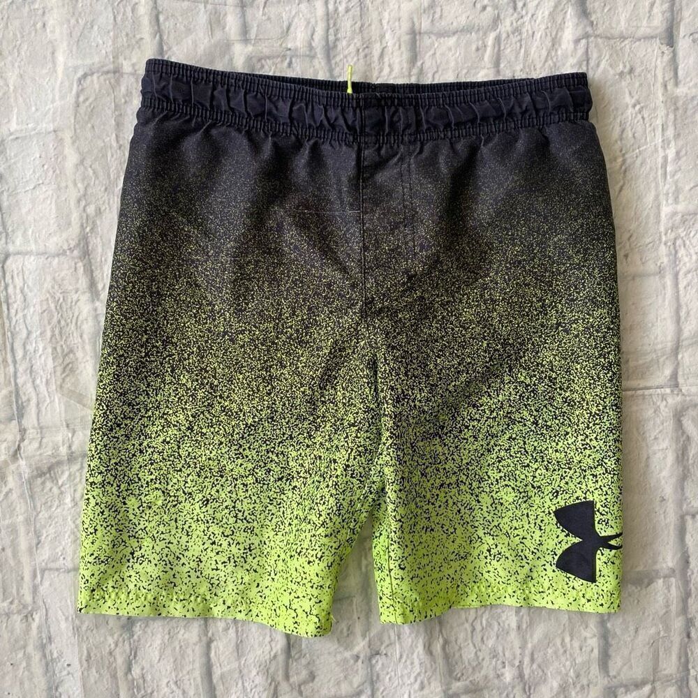 Under Armour youth M lined swim shorts w/drawstring waist yellow & black